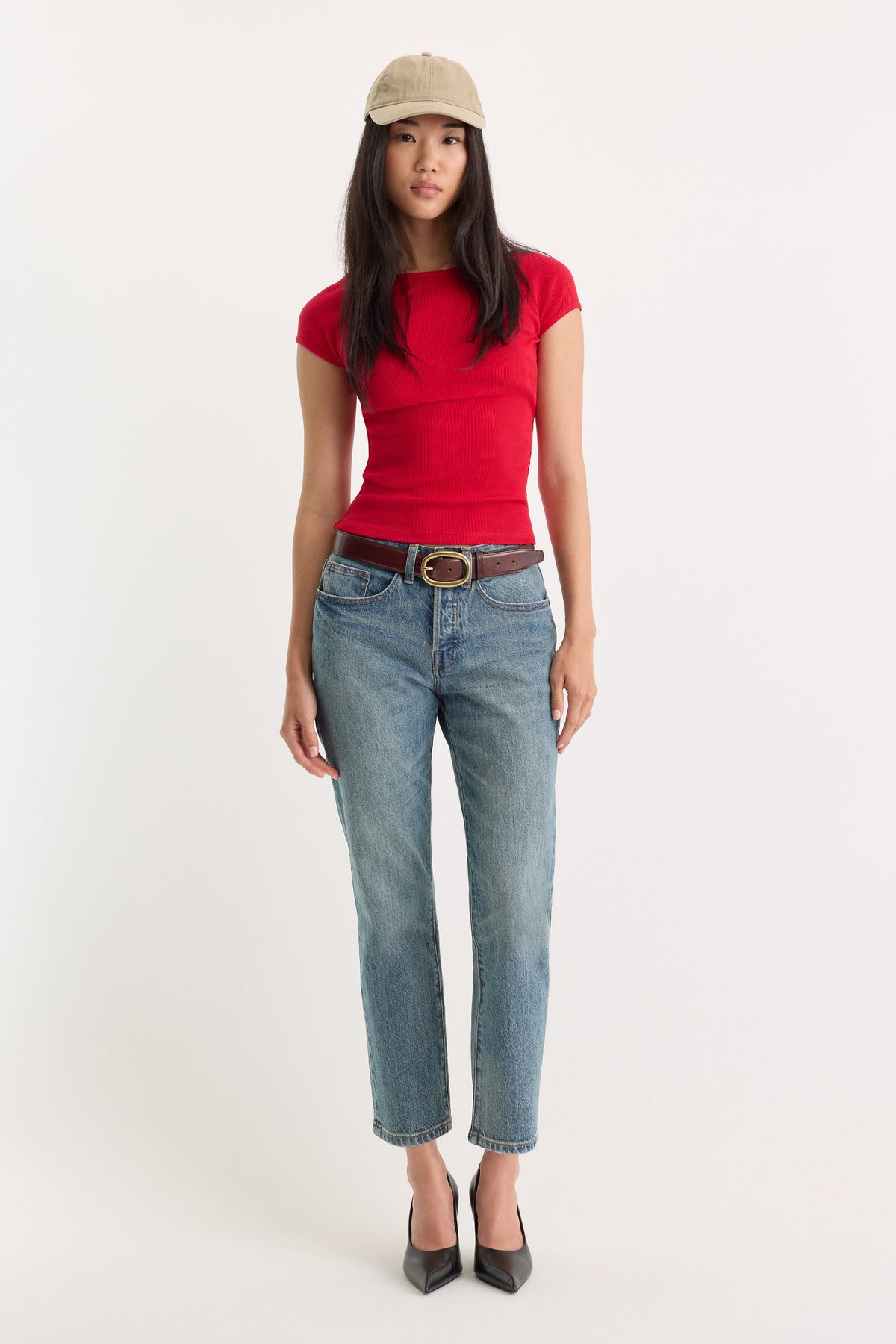 Premium THE VARIEGATED RIB TOP CRIMSON ROSE