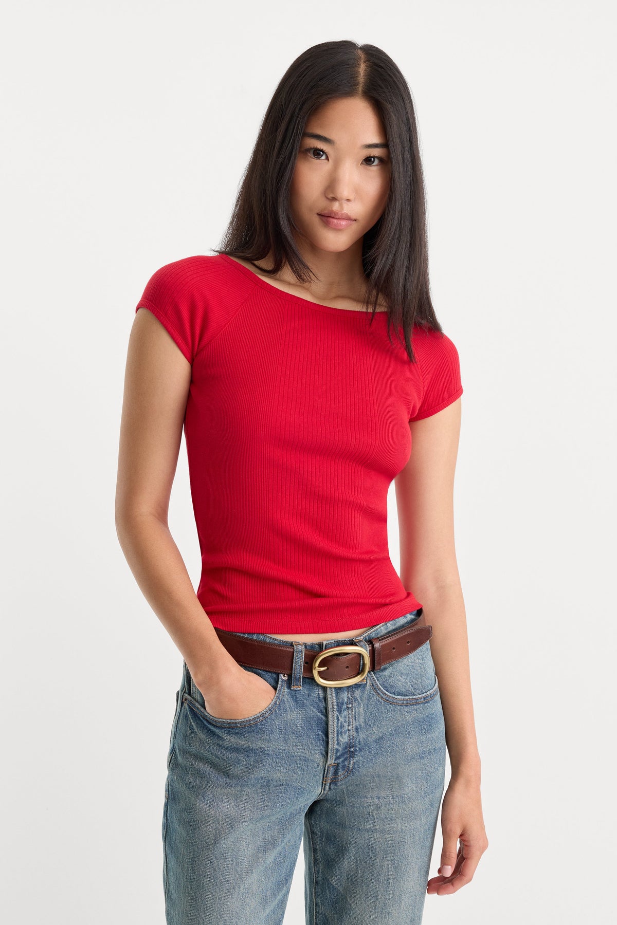 Premium THE VARIEGATED RIB TOP CRIMSON ROSE