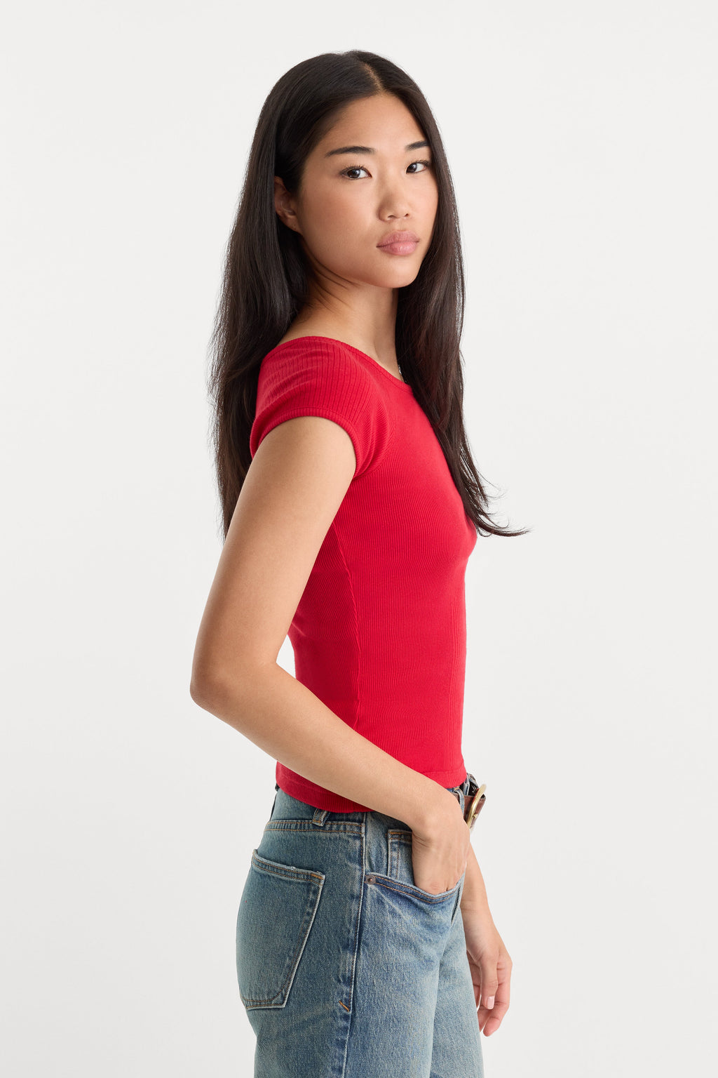 Premium THE VARIEGATED RIB TOP CRIMSON ROSE