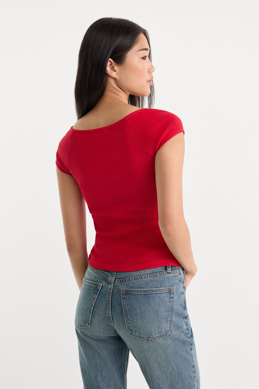 Premium THE VARIEGATED RIB TOP CRIMSON ROSE