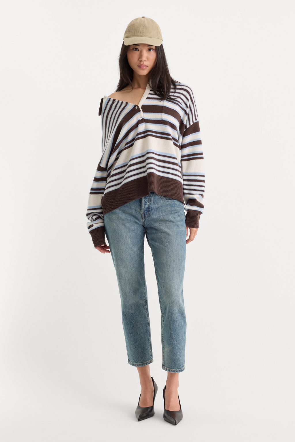 Premium THE OVERSIZED RUGBY SWEATER MOCHA STRIPE