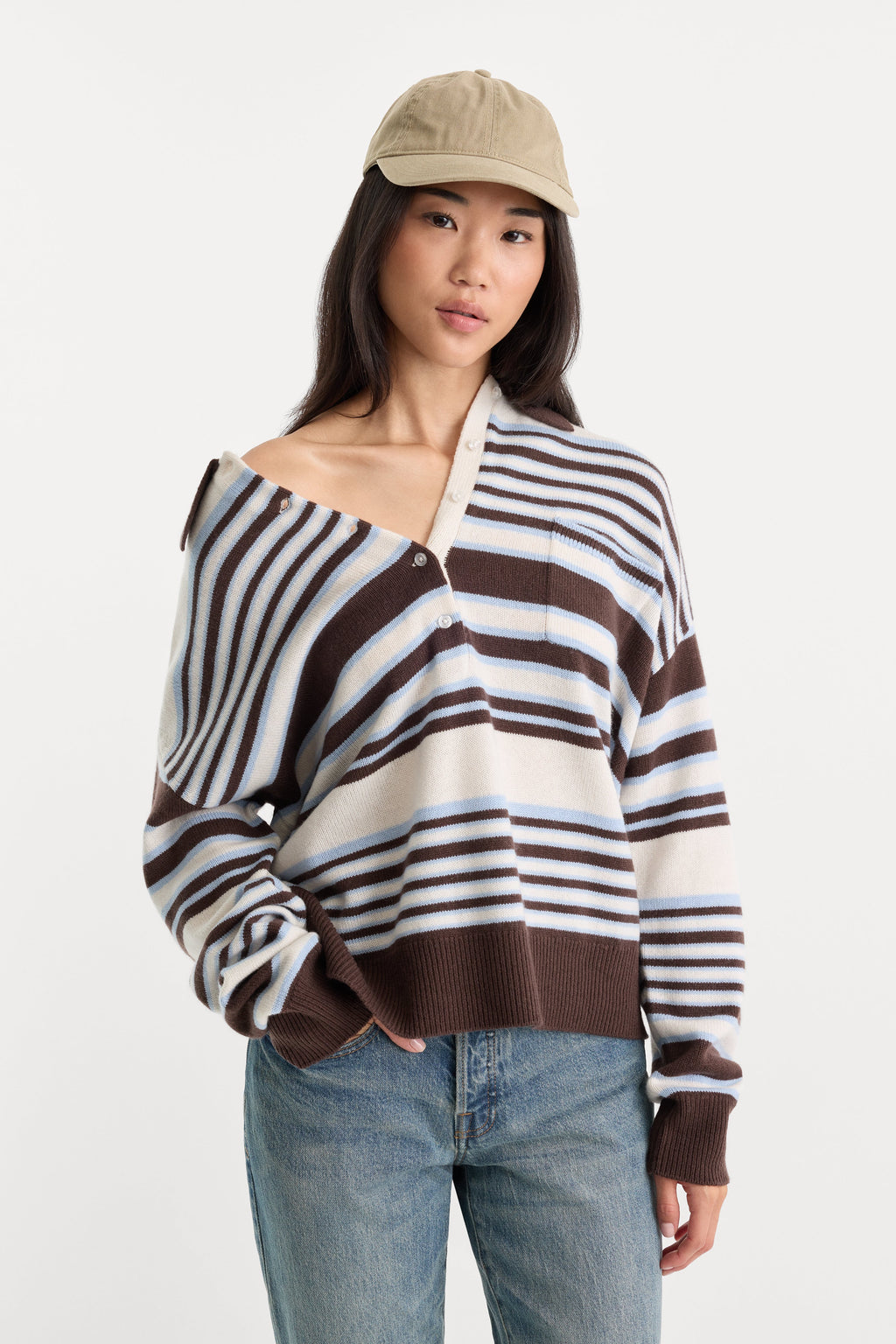 Premium THE OVERSIZED RUGBY SWEATER MOCHA STRIPE