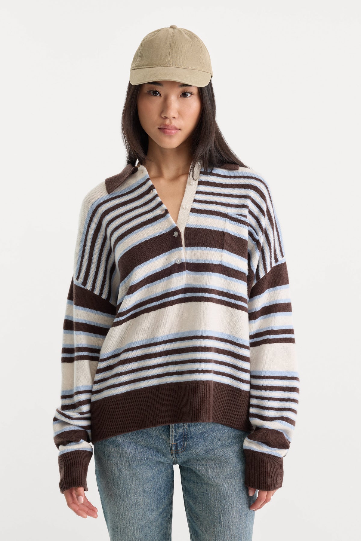Premium THE OVERSIZED RUGBY SWEATER MOCHA STRIPE