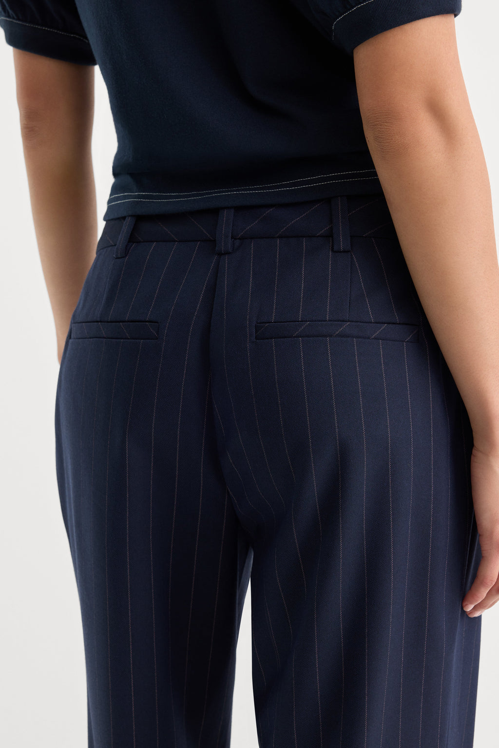 Premium THE LOW RISE STRAIGHT LEG TROUSER NAVY PINSTRIPE