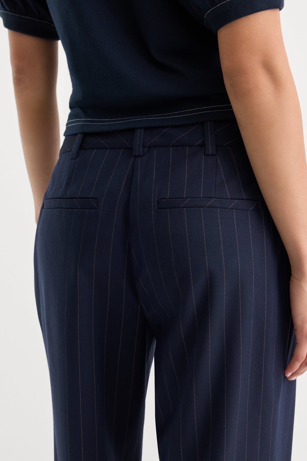 Premium THE LOW RISE STRAIGHT LEG TROUSER NAVY PINSTRIPE