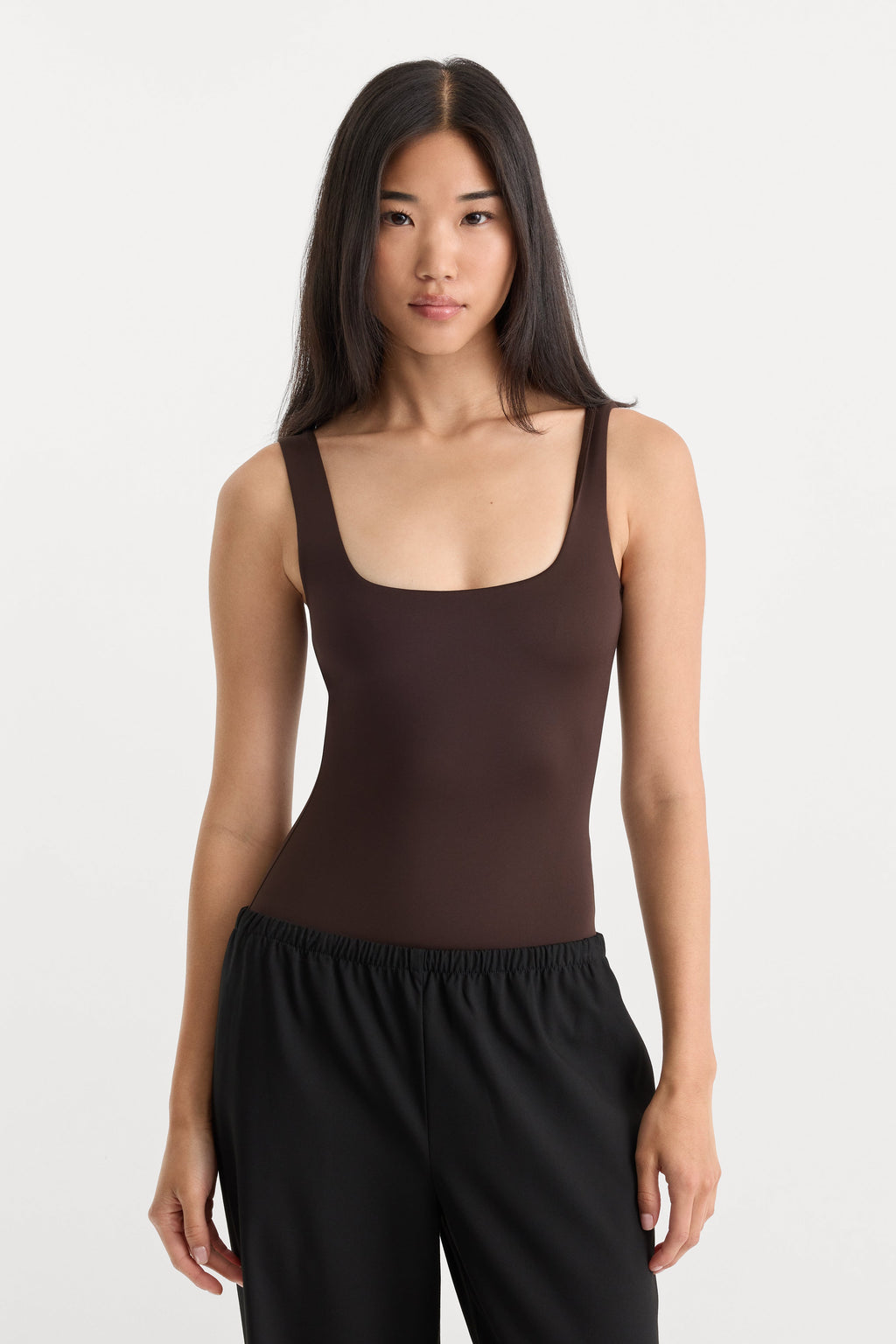 Premium THE SCULPTING MODERN TANK BODYSUIT ESPRESSO