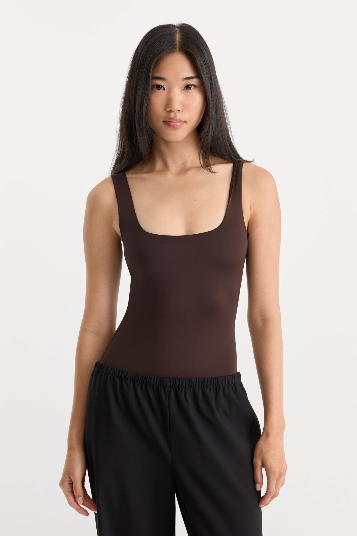 Premium THE SCULPTING MODERN TANK BODYSUIT ESPRESSO