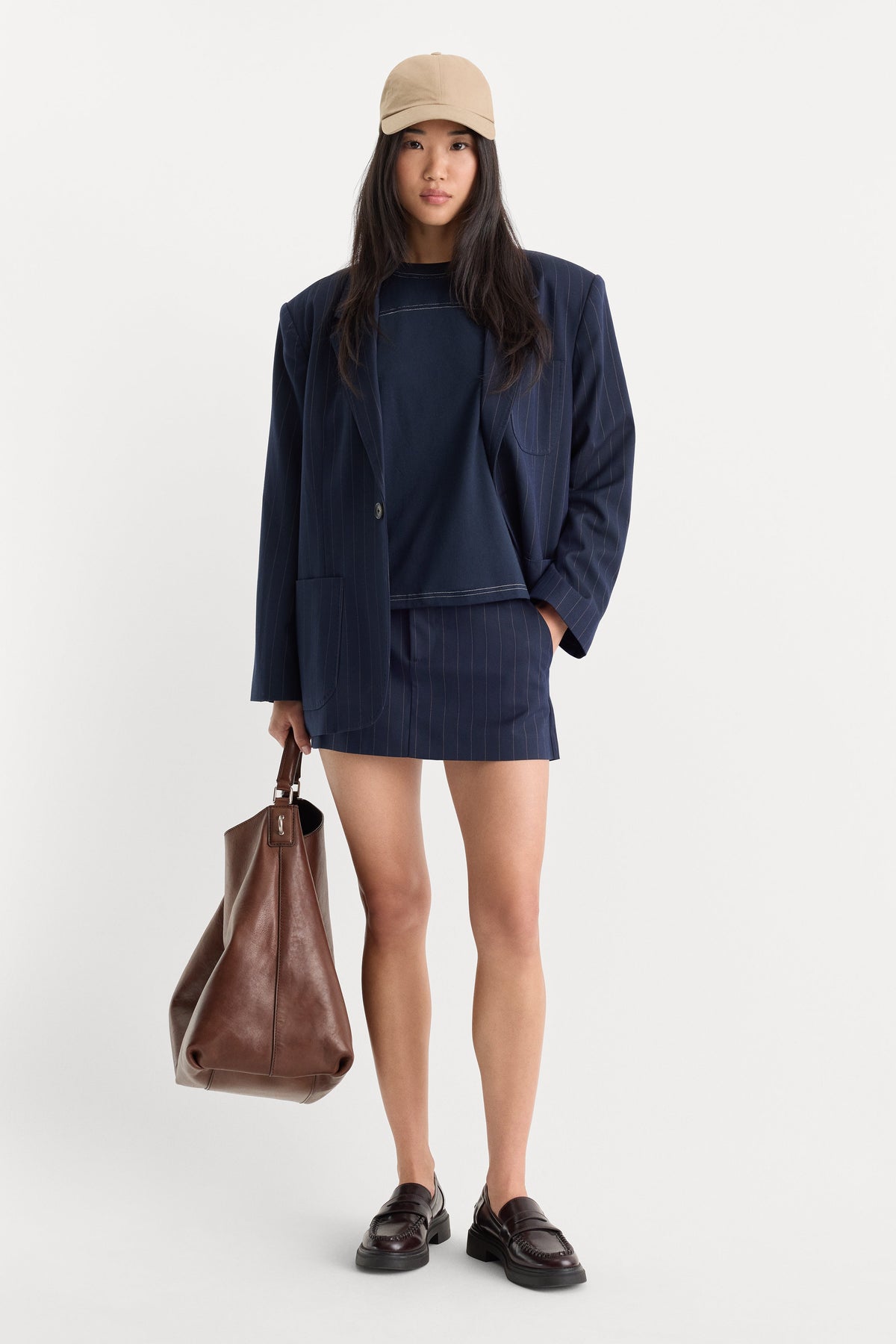 Premium THE TROUSER MINI SKIRT NAVY PINSTRIPE