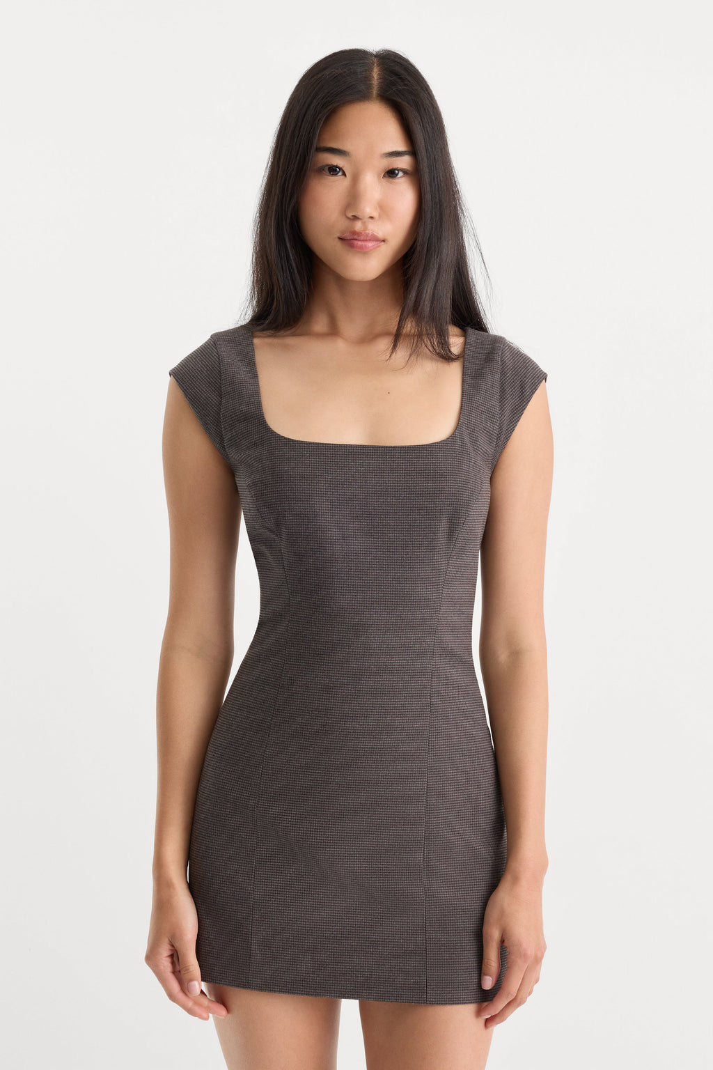 Premium THE CAP SLEEVE MINI DRESS CHARCOAL MINI HOUNDSTOOTH
