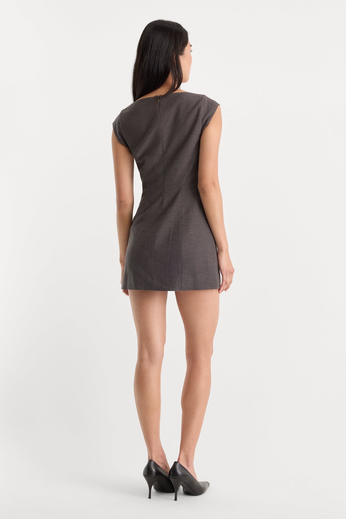 Premium THE CAP SLEEVE MINI DRESS CHARCOAL MINI HOUNDSTOOTH