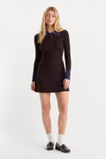 Premium THE KNIT POLO MINI DRESS ESPRESSO