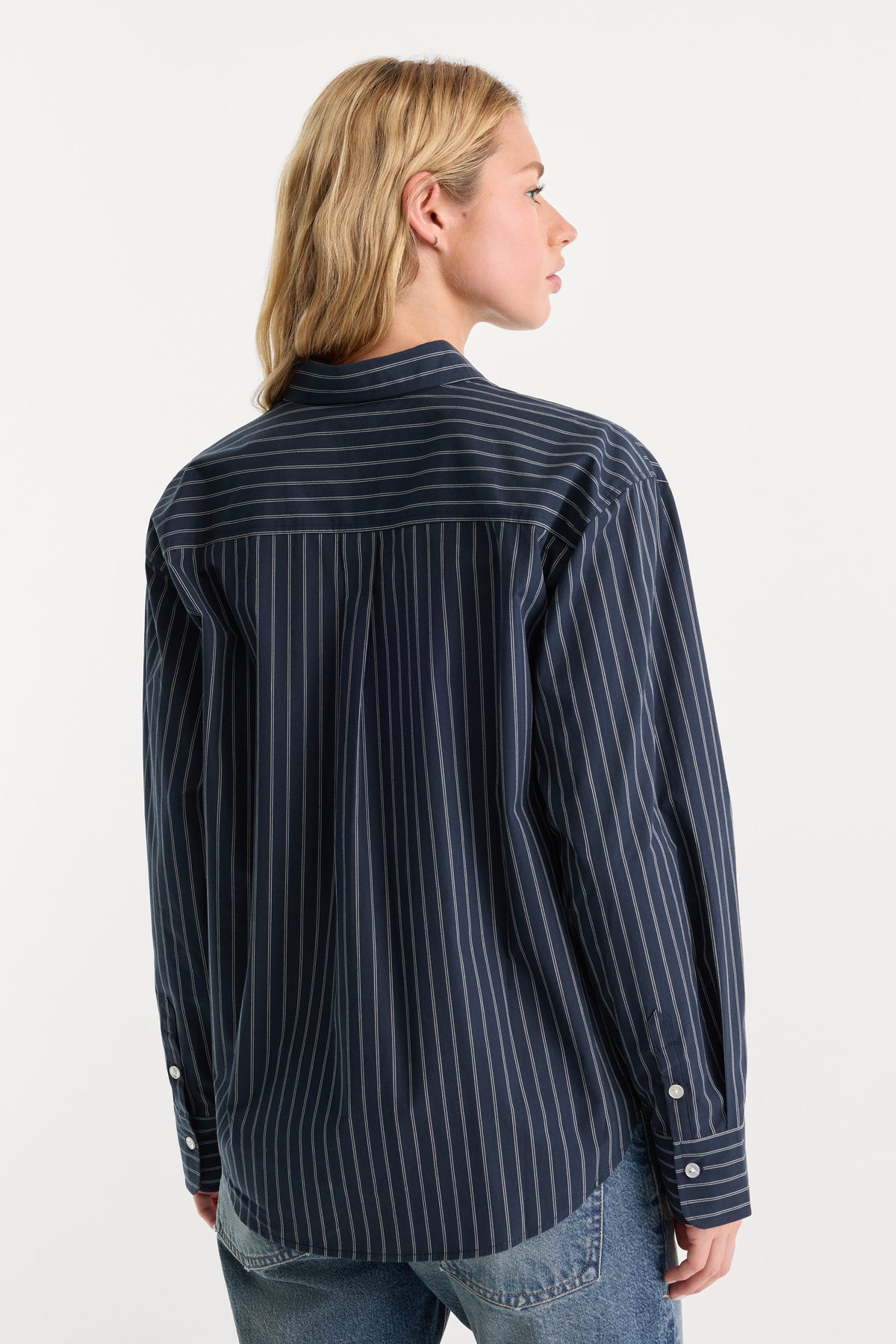 Premium THE POPLIN EASY SHIRT NAVY STRIPE