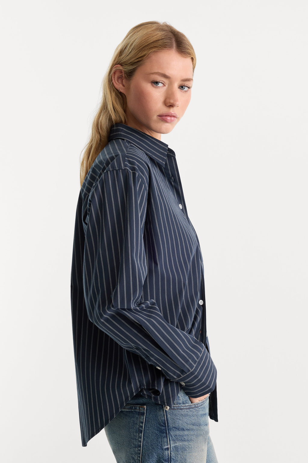 Premium THE POPLIN EASY SHIRT NAVY STRIPE