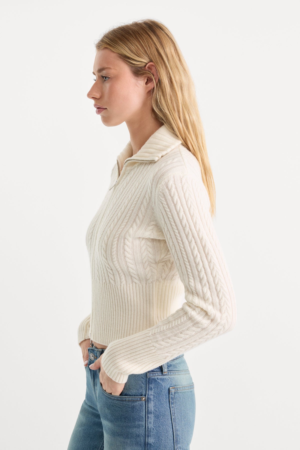 Premium THE CABLE ZIP UP CHALK