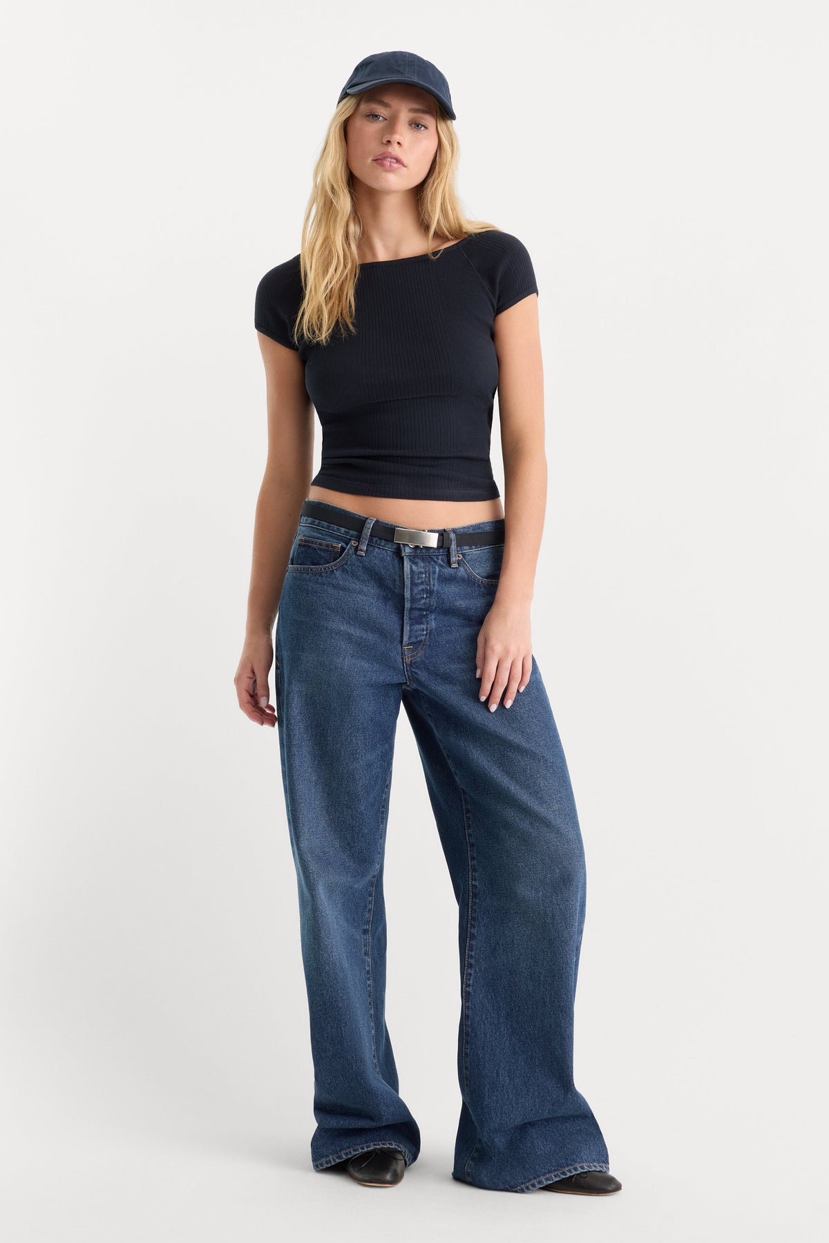 Premium THE VARIEGATED RIB TOP NEW NAVY002