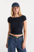 Premium THE VARIEGATED RIB TOP NEW NAVY002
