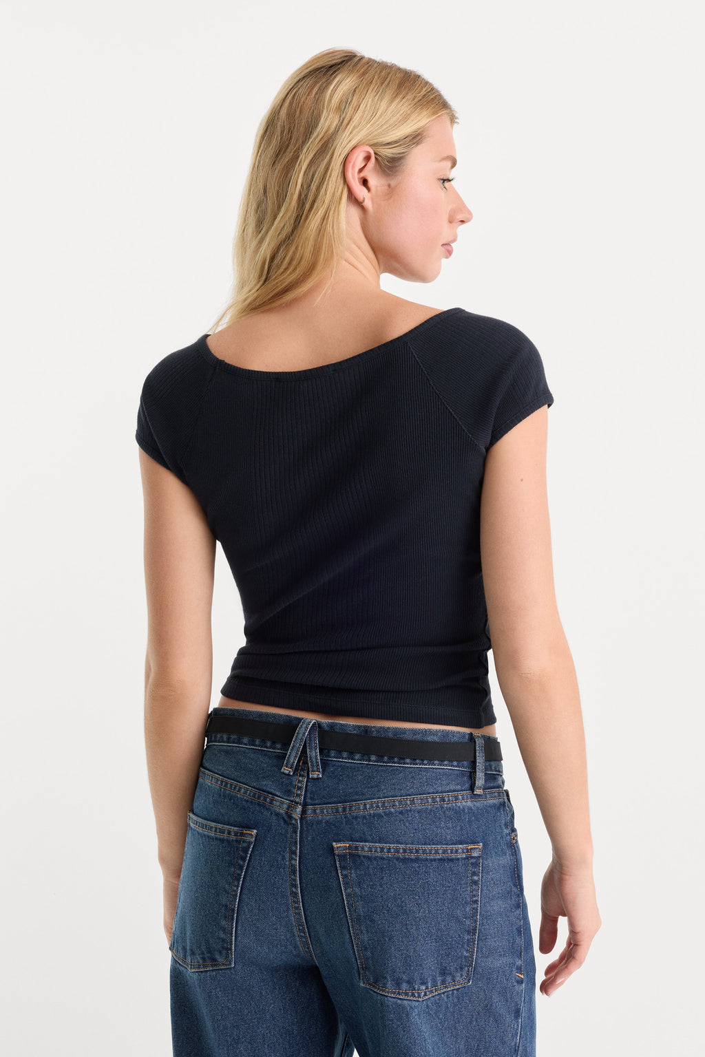 Premium THE VARIEGATED RIB TOP NEW NAVY002