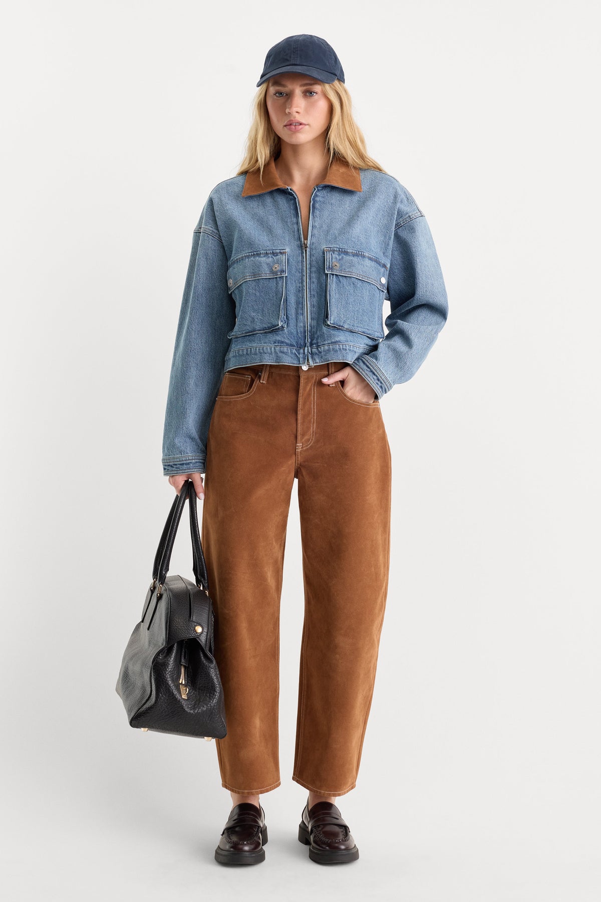 Premium THE DENIM SWING CROPPED JACKET AMBER