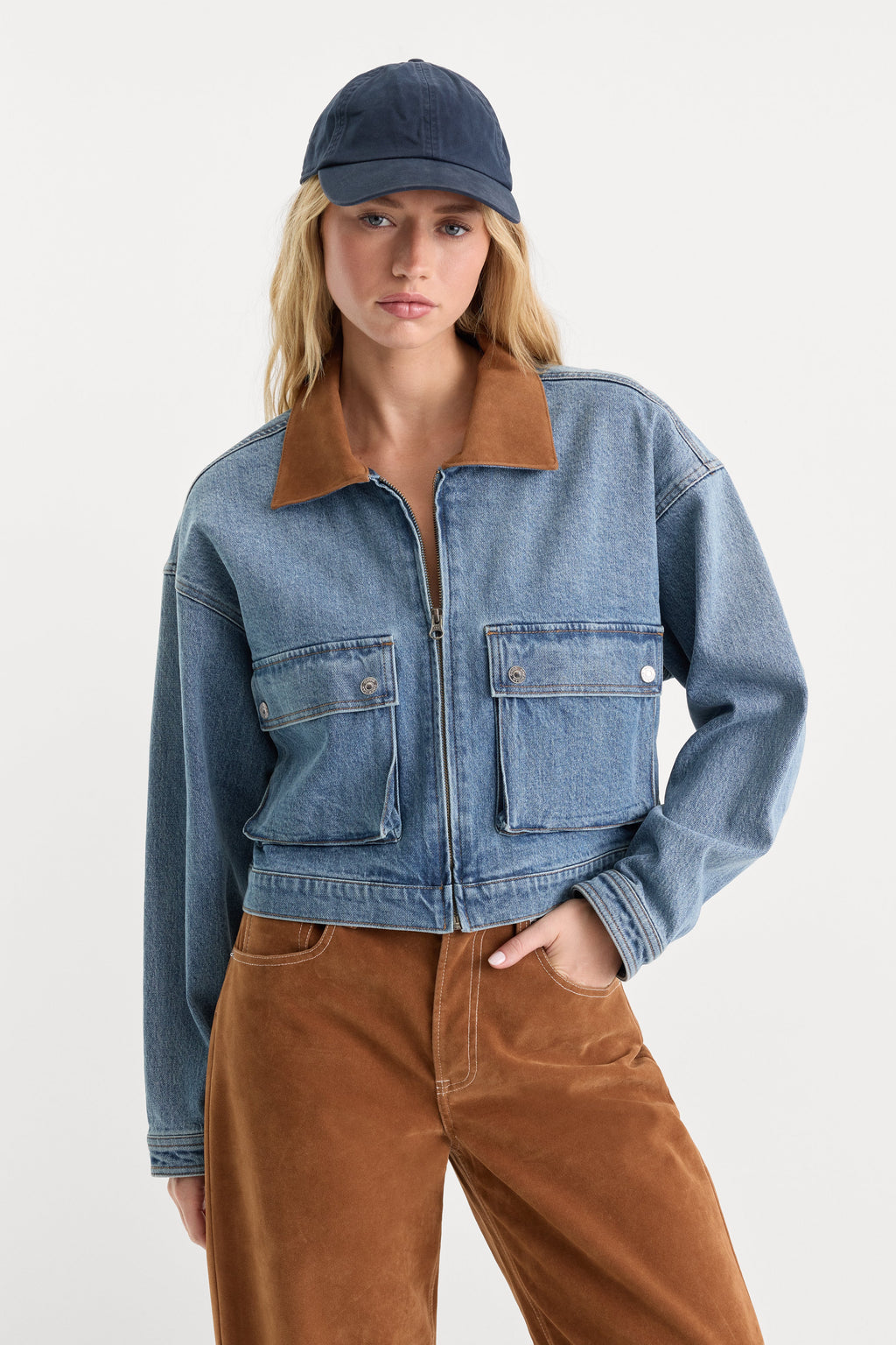 Premium THE DENIM SWING CROPPED JACKET AMBER