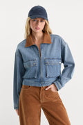 Premium THE DENIM SWING CROPPED JACKET AMBER