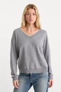 Premium THE COZY V NECK SWEATER HEATHER GREY001