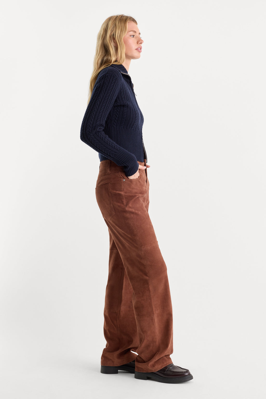 Premium SUEDE GOOD TRUE STRAIGHT PANT CAFE CLAY