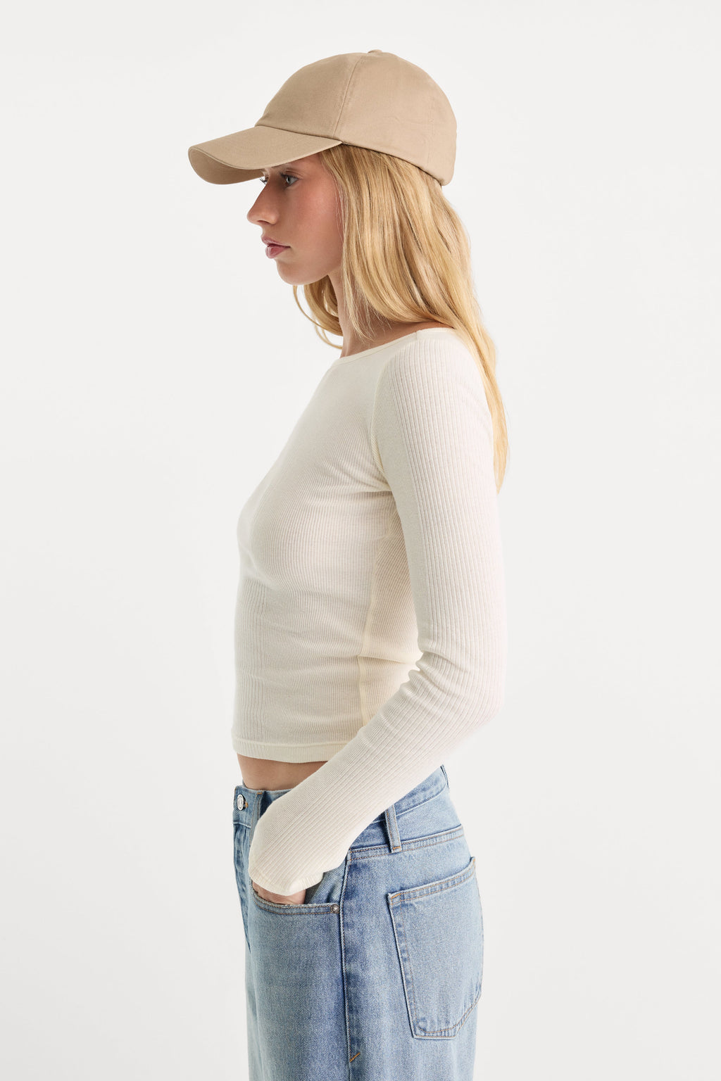 Premium THE VARIEGATED RIB LONG SLEEVE TOP CHALK