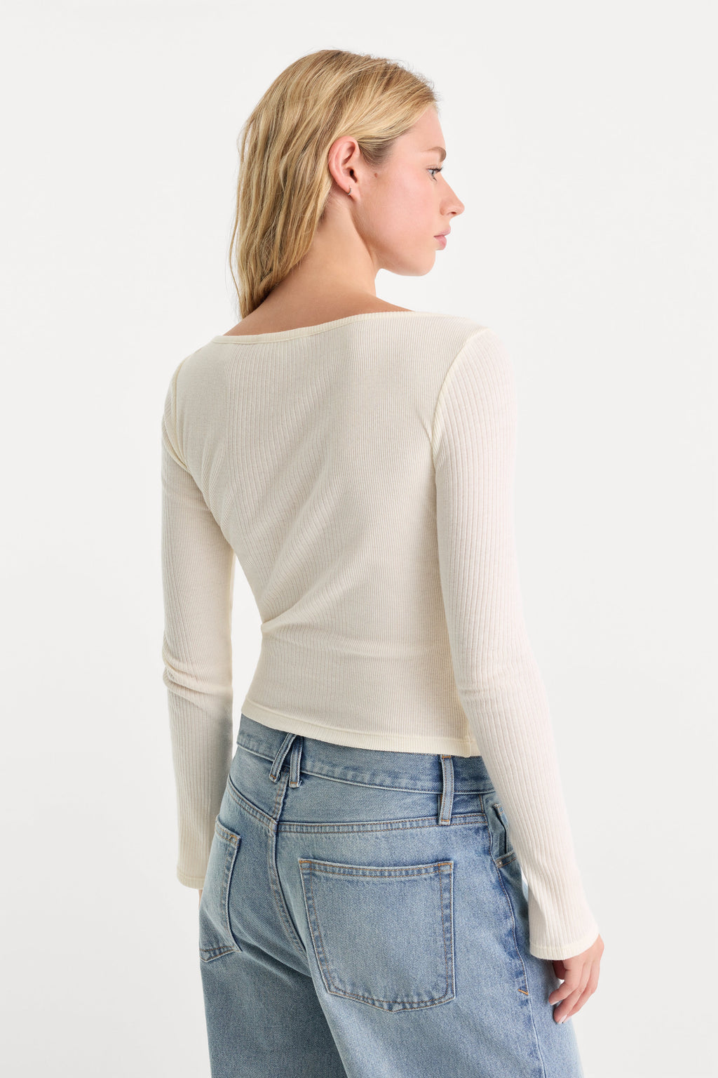 Premium THE VARIEGATED RIB LONG SLEEVE TOP CHALK