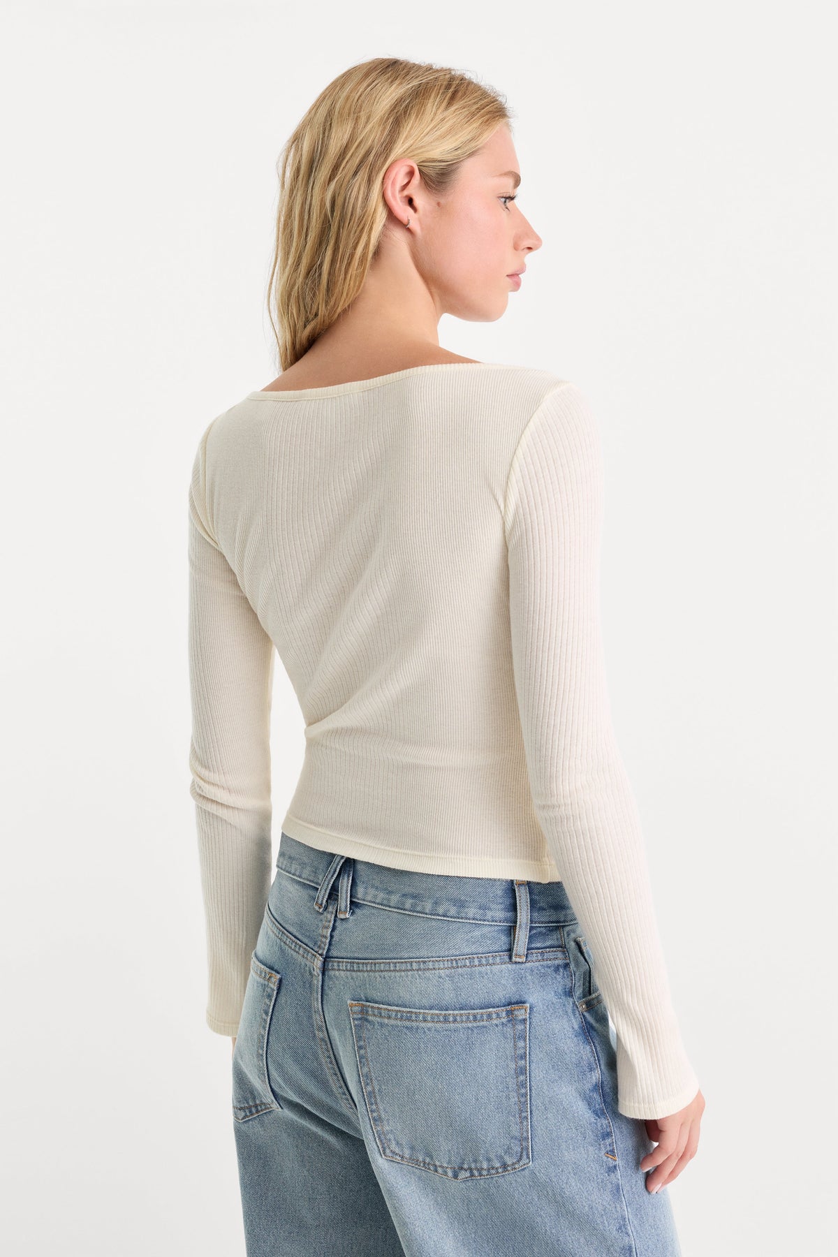 Premium THE VARIEGATED RIB LONG SLEEVE TOP CHALK