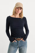 Premium THE VARIEGATED RIB LONG SLEEVE TOP NEW NAVY002