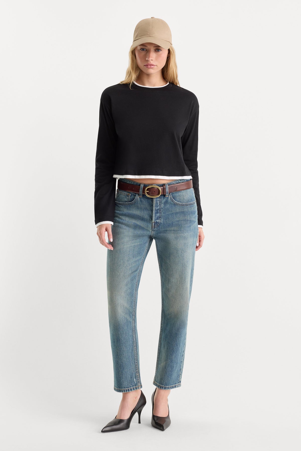 Premium THE LONG SLEEVE LAYERED TEE BLACK