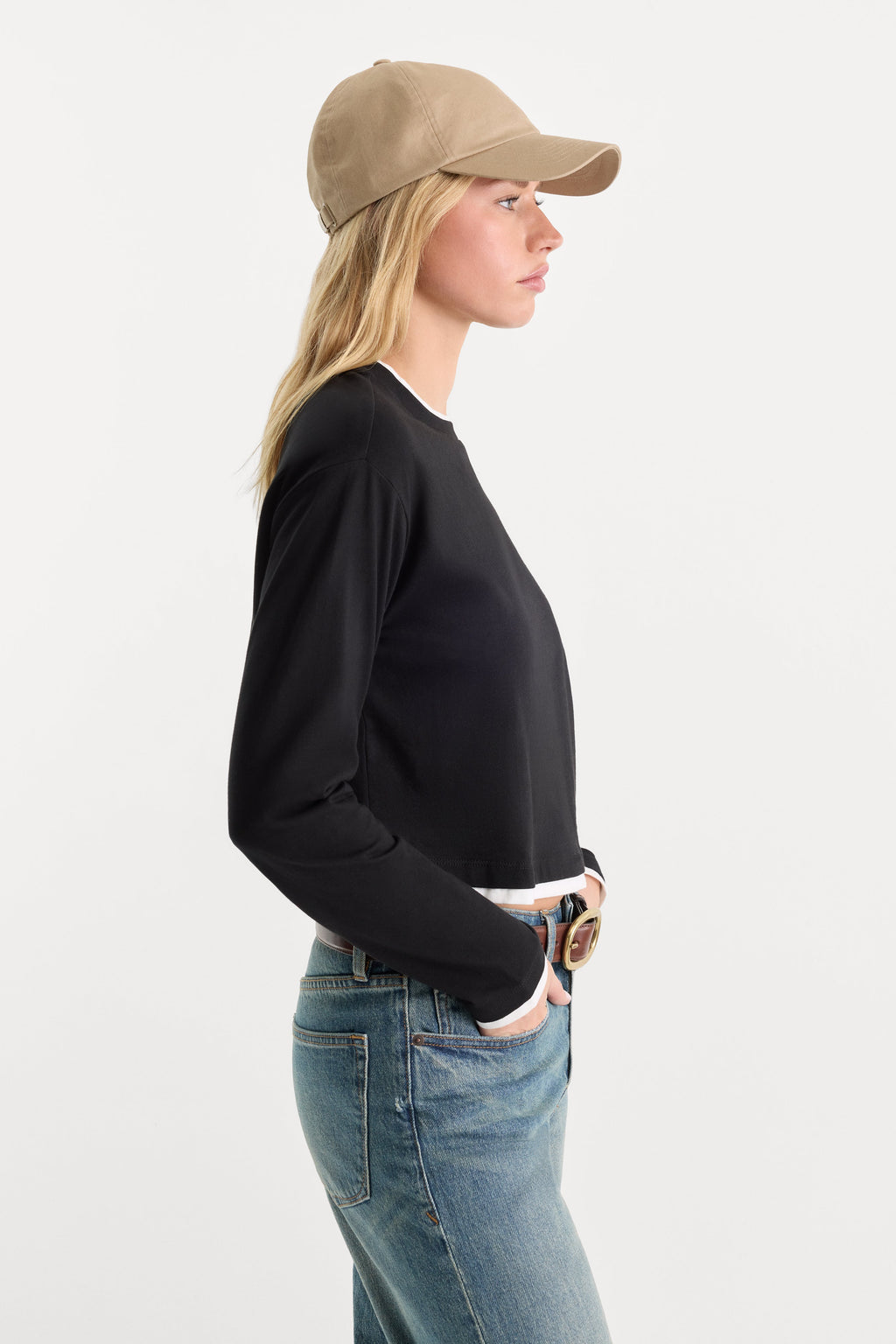 Premium THE LONG SLEEVE LAYERED TEE BLACK