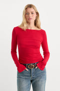 Premium THE VARIEGATED RIB LONG SLEEVE TOP CRIMSON ROSE