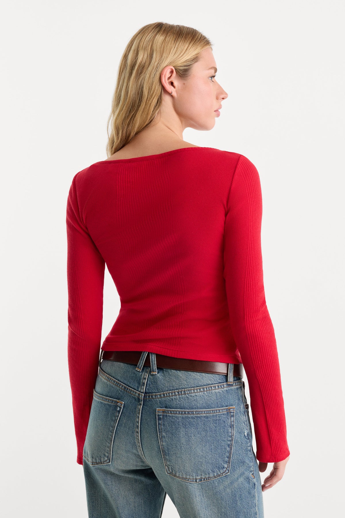 Premium THE VARIEGATED RIB LONG SLEEVE TOP CRIMSON ROSE