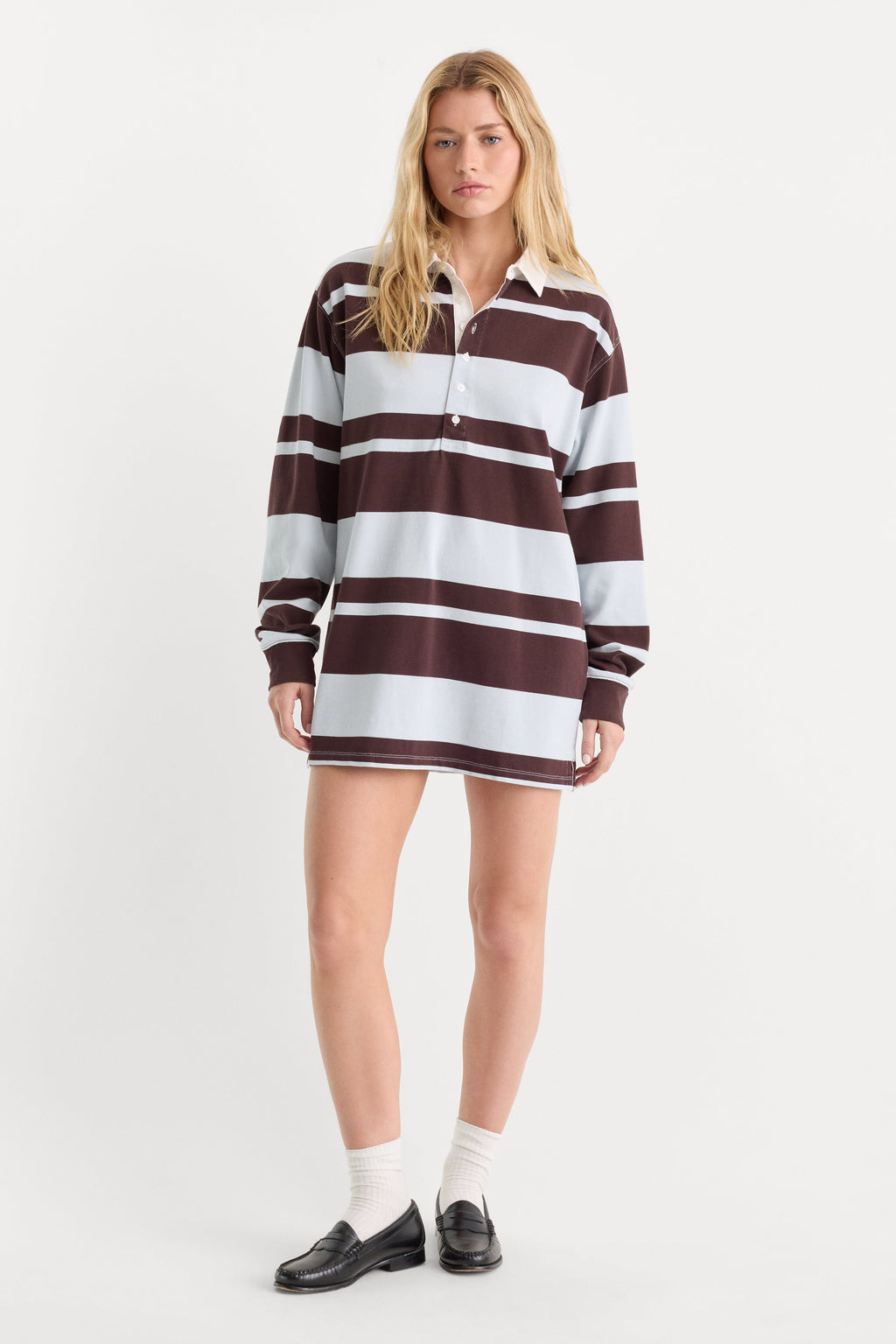 Premium THE KNIT RUGBY MINI DRESS SKY MOCHA CLUB STRIPE