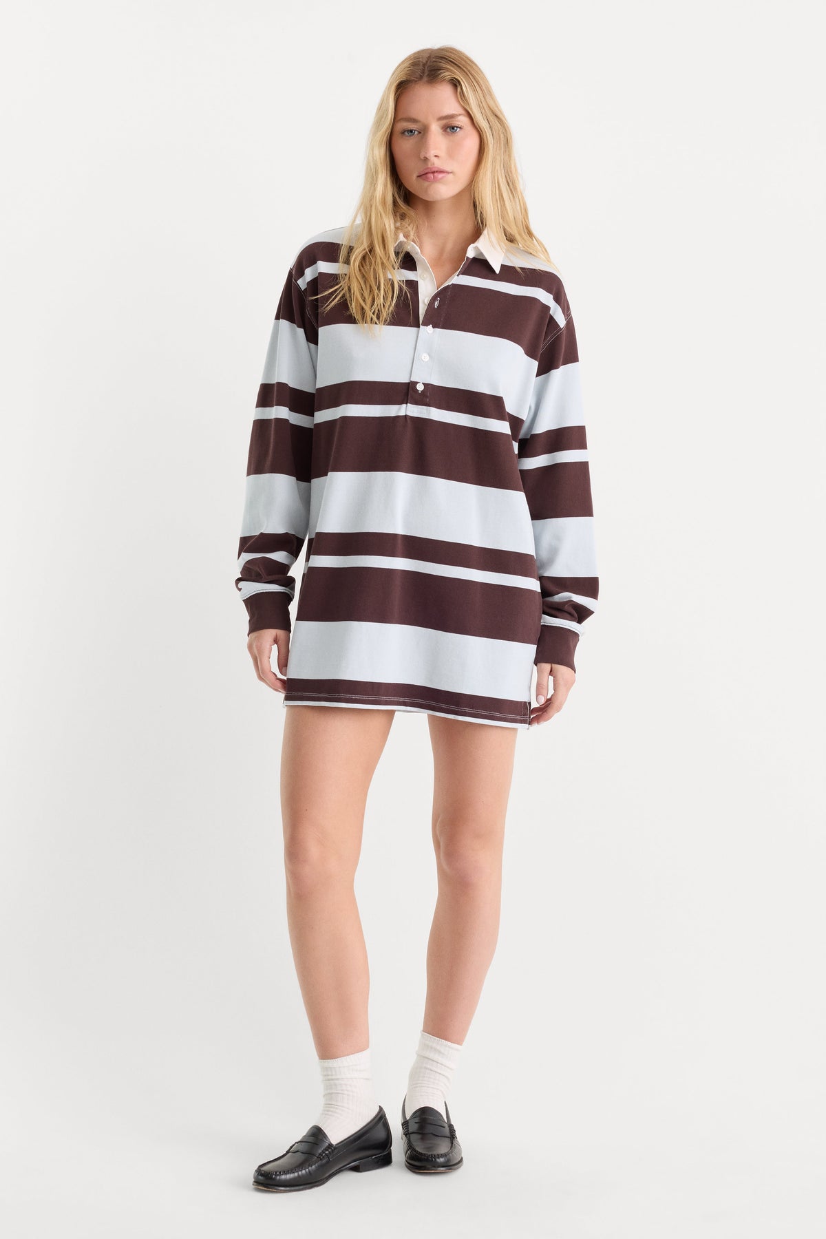 Premium THE KNIT RUGBY MINI DRESS SKY MOCHA CLUB STRIPE