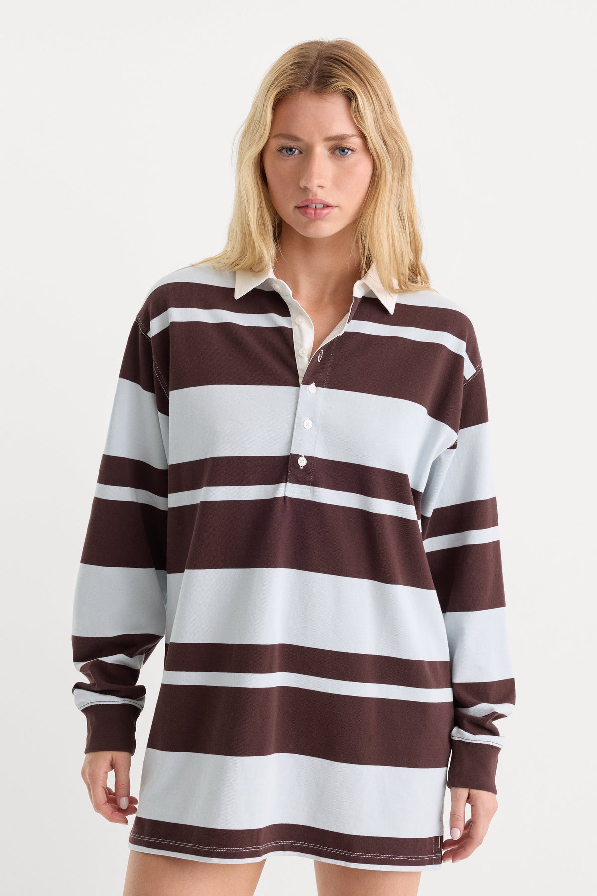 Premium THE KNIT RUGBY MINI DRESS SKY MOCHA CLUB STRIPE
