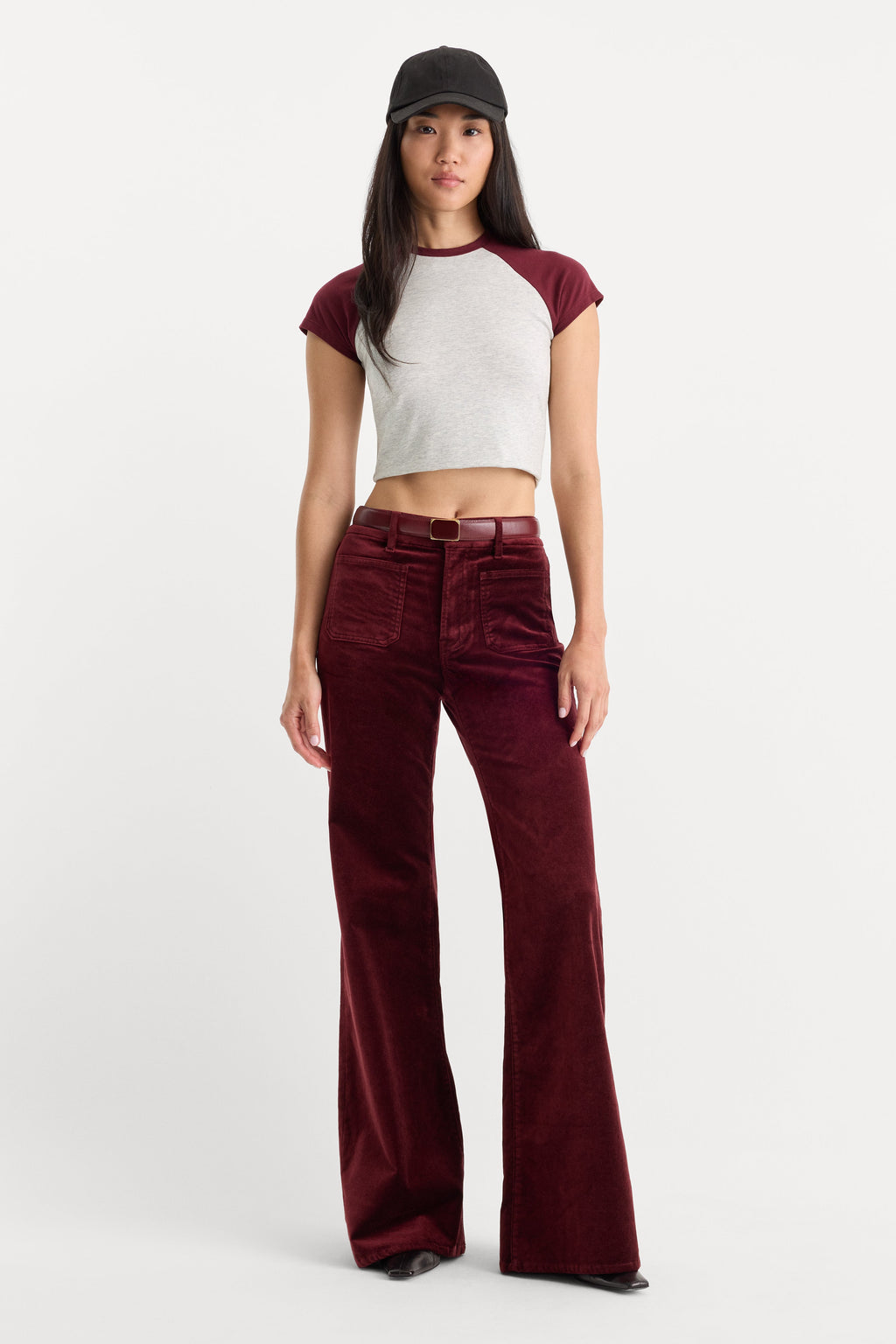 Premium VELVET GOOD WAIST PALAZZO PANT BERRY NOIR