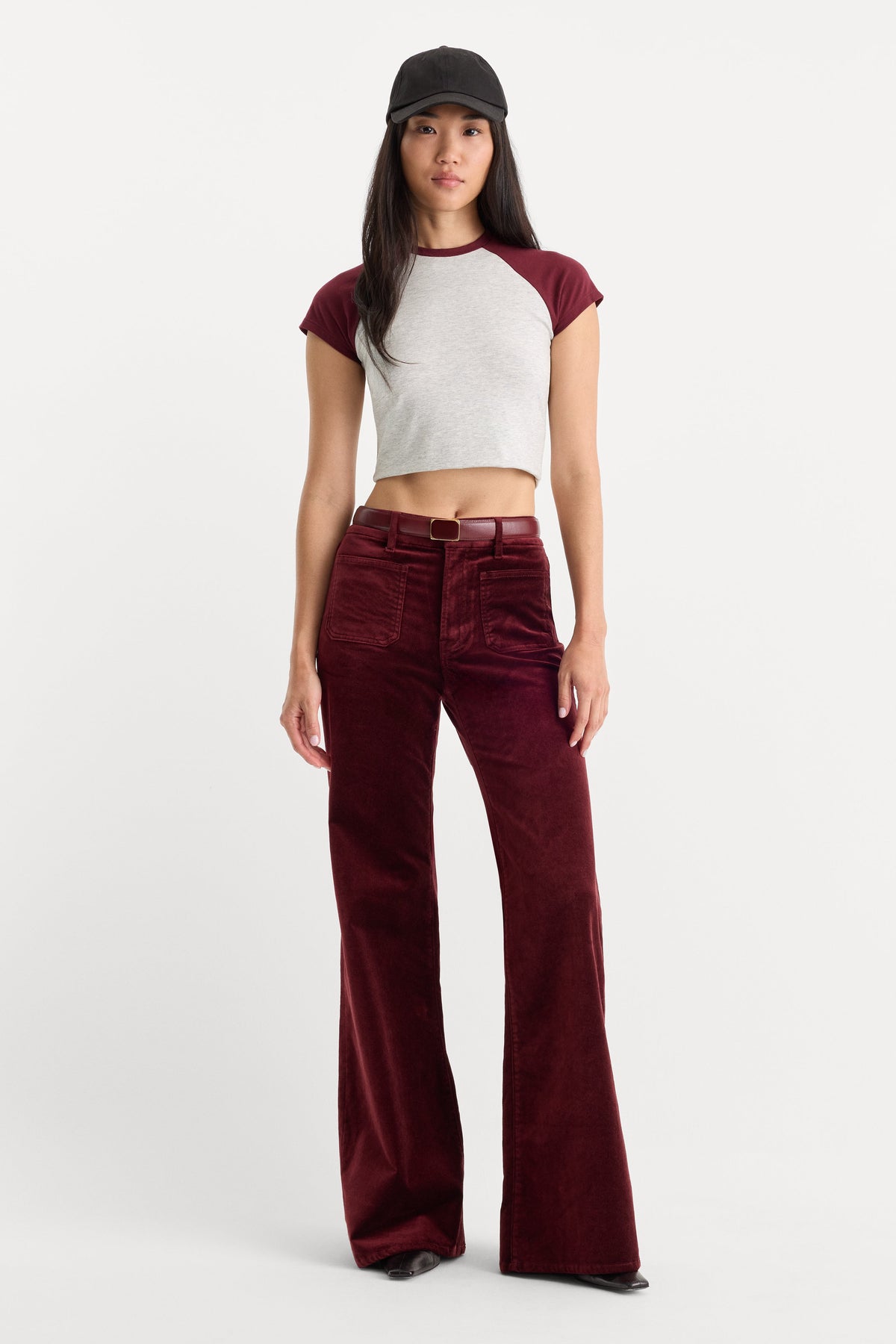 Premium VELVET GOOD WAIST PALAZZO PANT BERRY NOIR