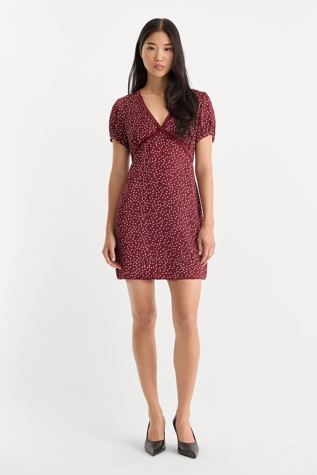 Premium THE WOVEN V NECK DRESS BERRY NOIR PRINT