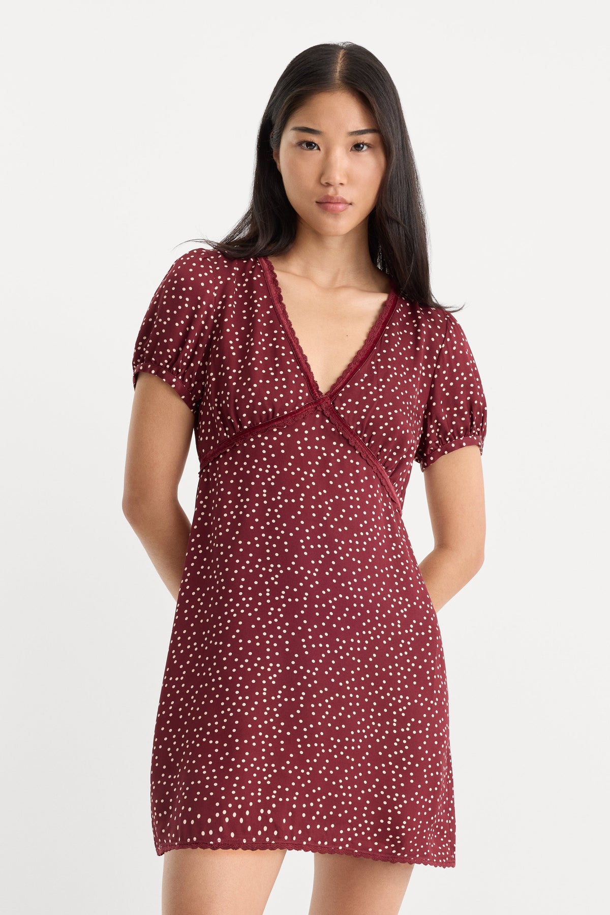 Premium THE WOVEN V NECK DRESS BERRY NOIR PRINT