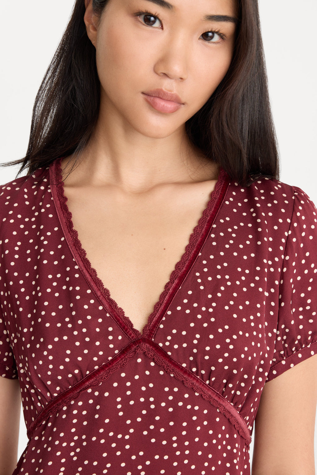 Premium THE WOVEN V NECK DRESS BERRY NOIR PRINT