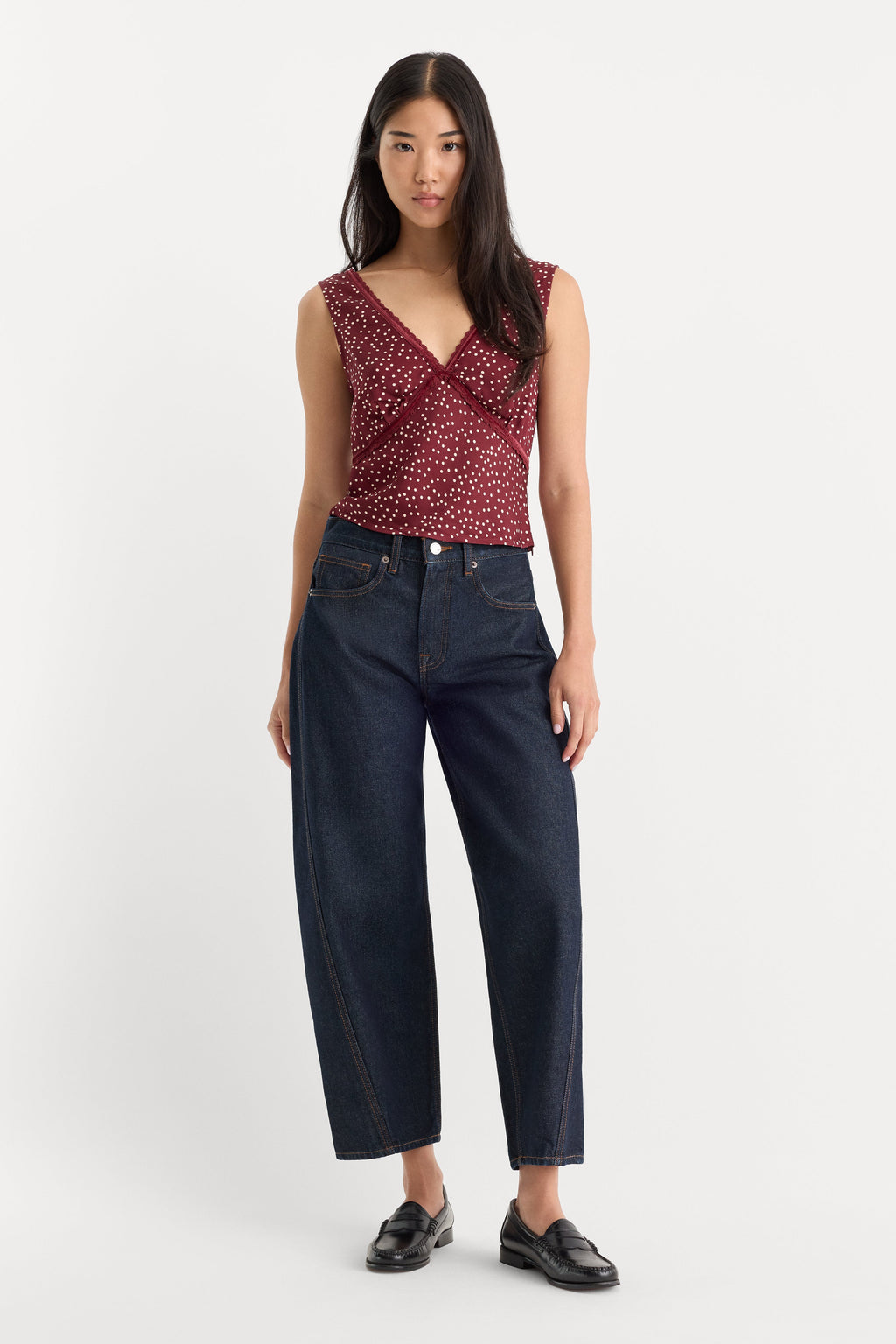Premium THE WOVEN V NECK TOP BERRY NOIR PRINT