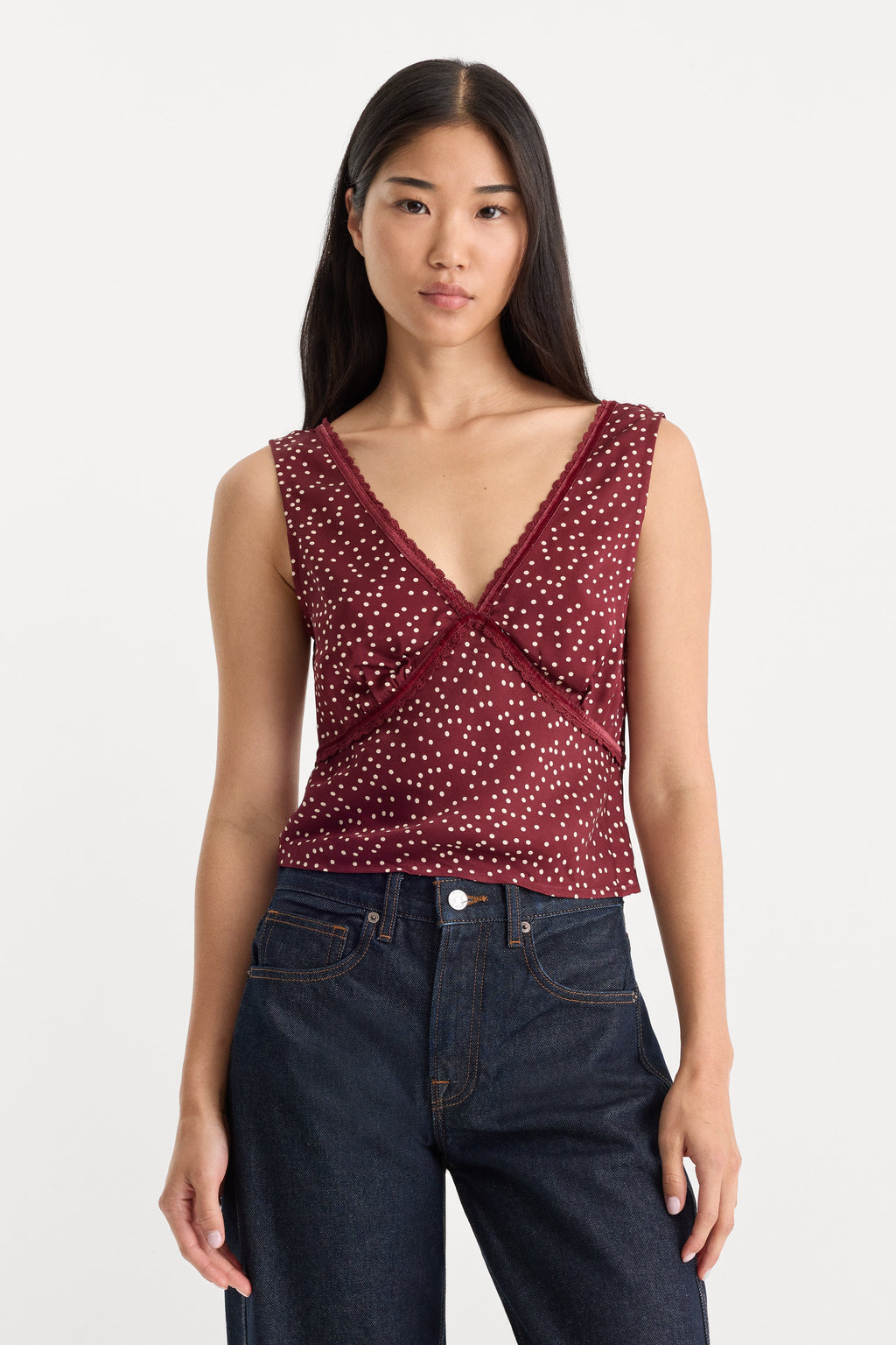 Premium THE WOVEN V NECK TOP BERRY NOIR PRINT
