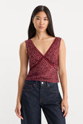 Premium THE WOVEN V NECK TOP BERRY NOIR PRINT