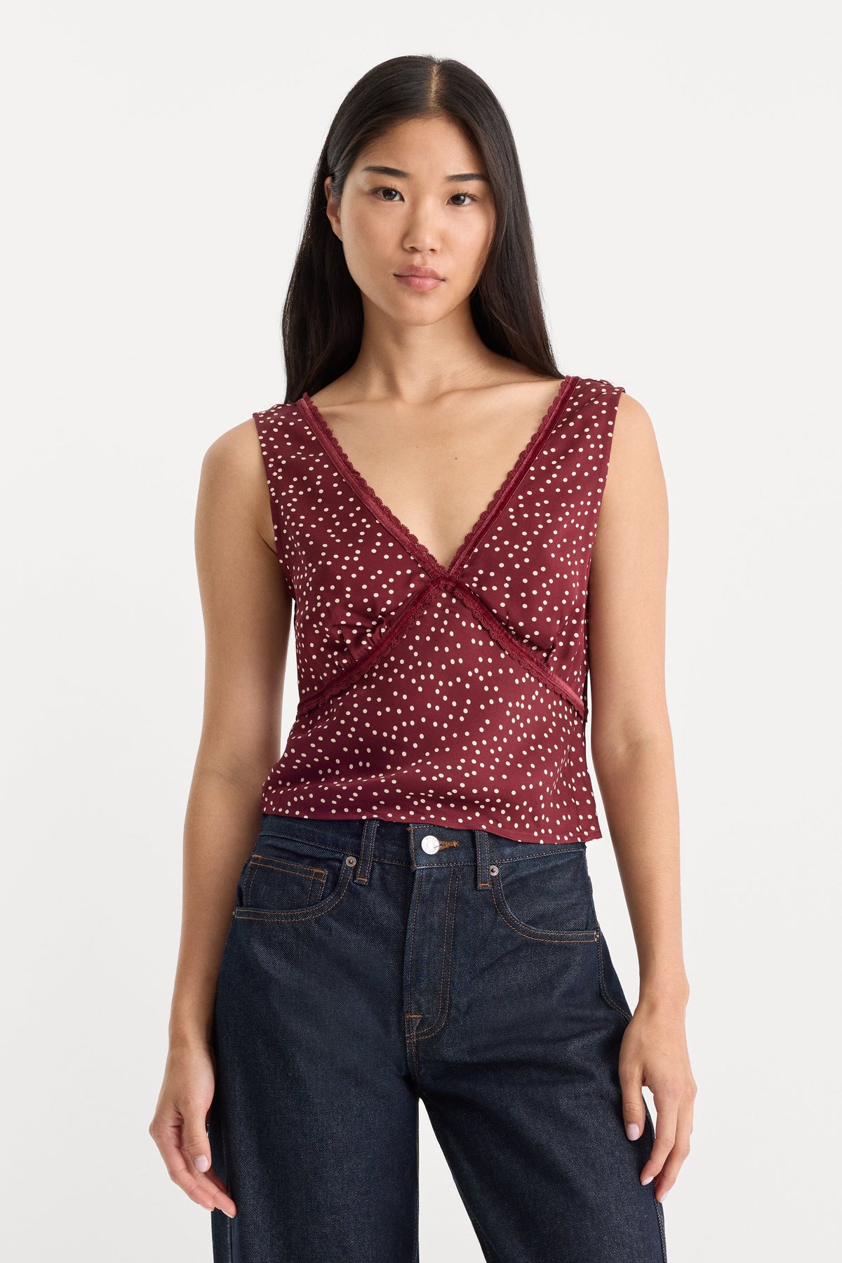 Premium THE WOVEN V NECK TOP BERRY NOIR PRINT