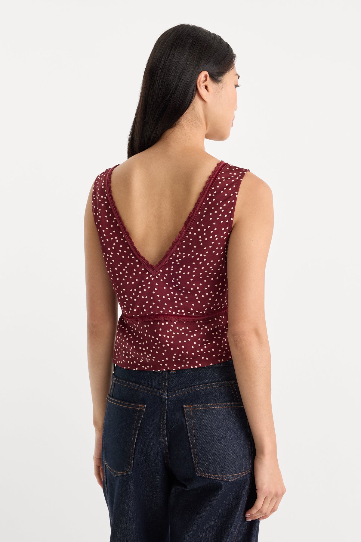 Premium THE WOVEN V NECK TOP BERRY NOIR PRINT