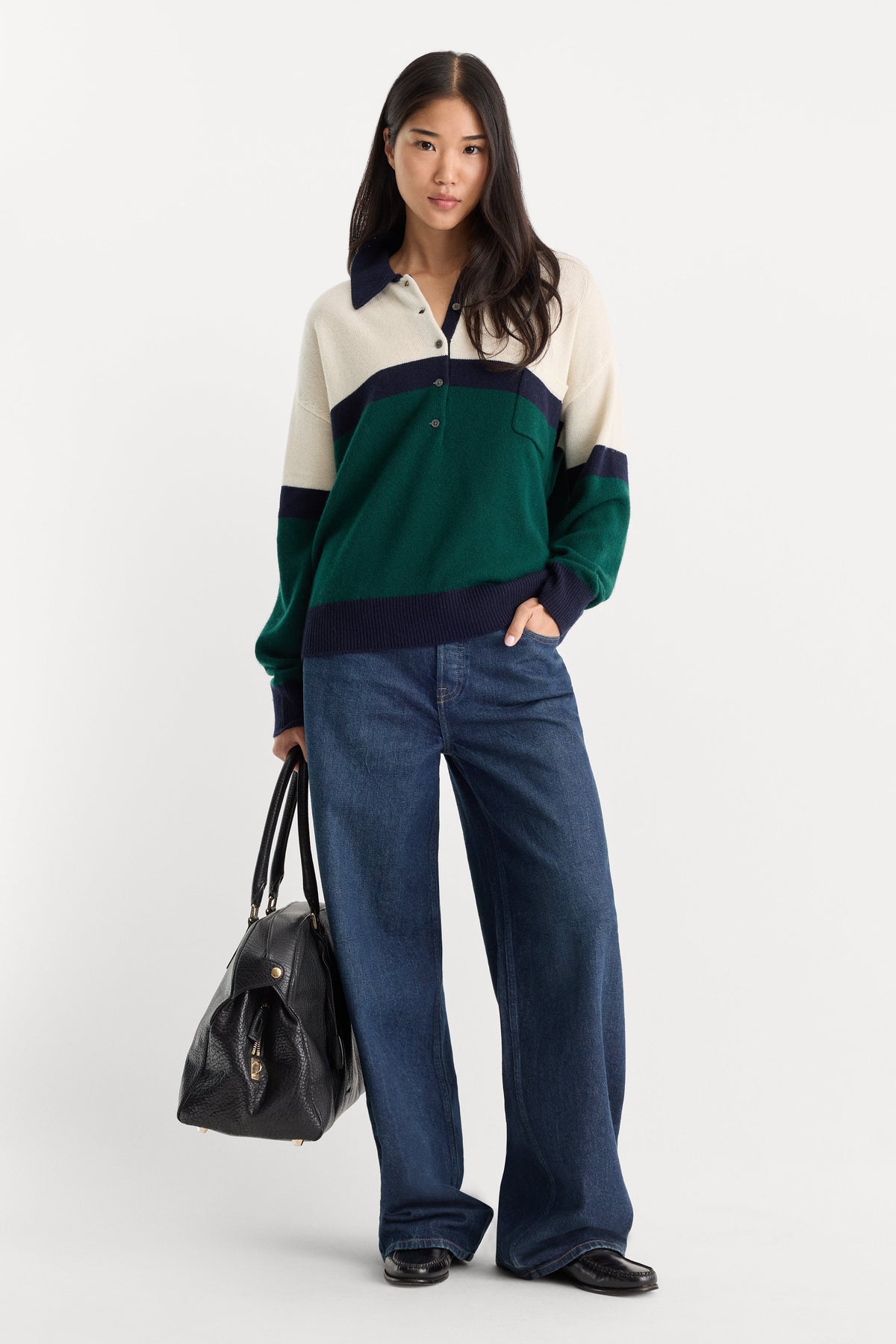 Premium THE OVERSIZED RUGBY SWEATER FOREST BLOCKED STRIPE