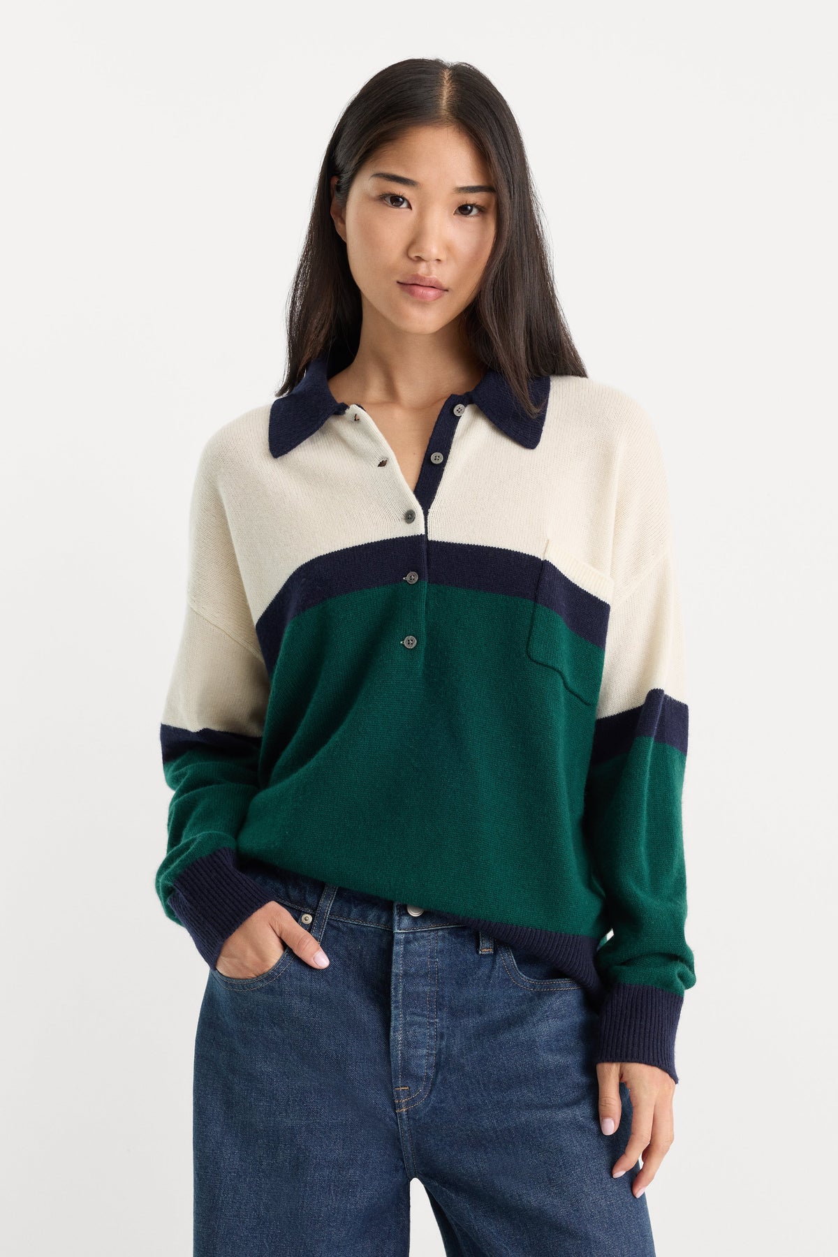 Premium THE OVERSIZED RUGBY SWEATER FOREST BLOCKED STRIPE