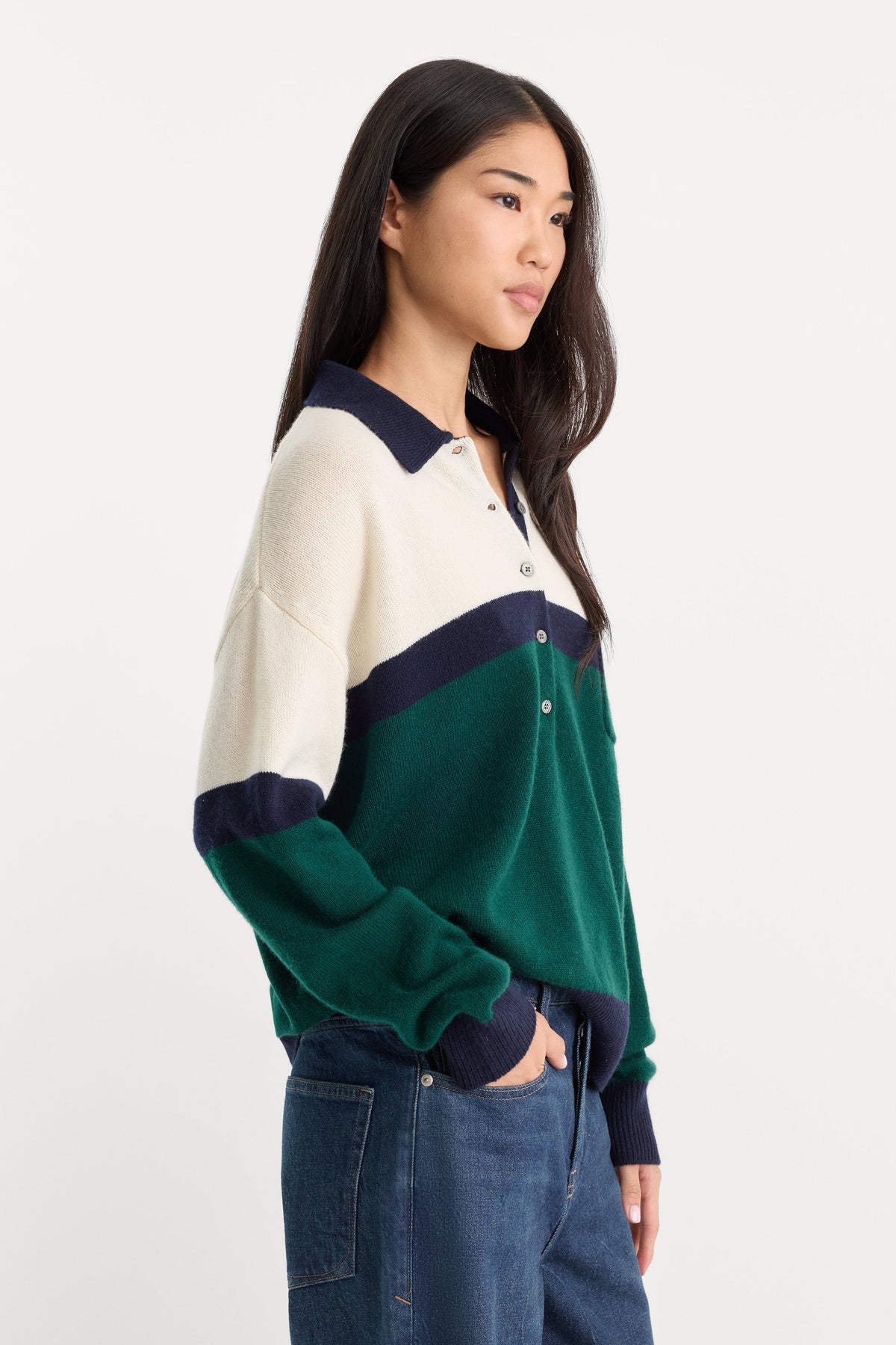 Premium THE OVERSIZED RUGBY SWEATER FOREST BLOCKED STRIPE
